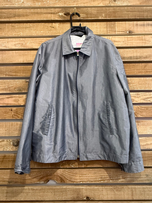 Vintage 90s RARE Versace Classic silver metallic harrington jacket. Size Large.