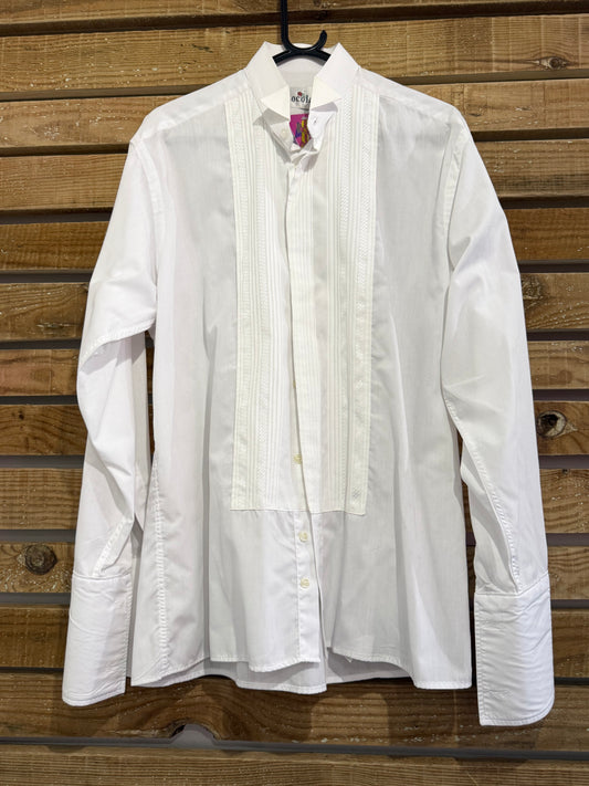 Rocola white Dress Shirt - French Cuffs, Tuxedo shirt. Size 16” collar. Size Large. Black tie.