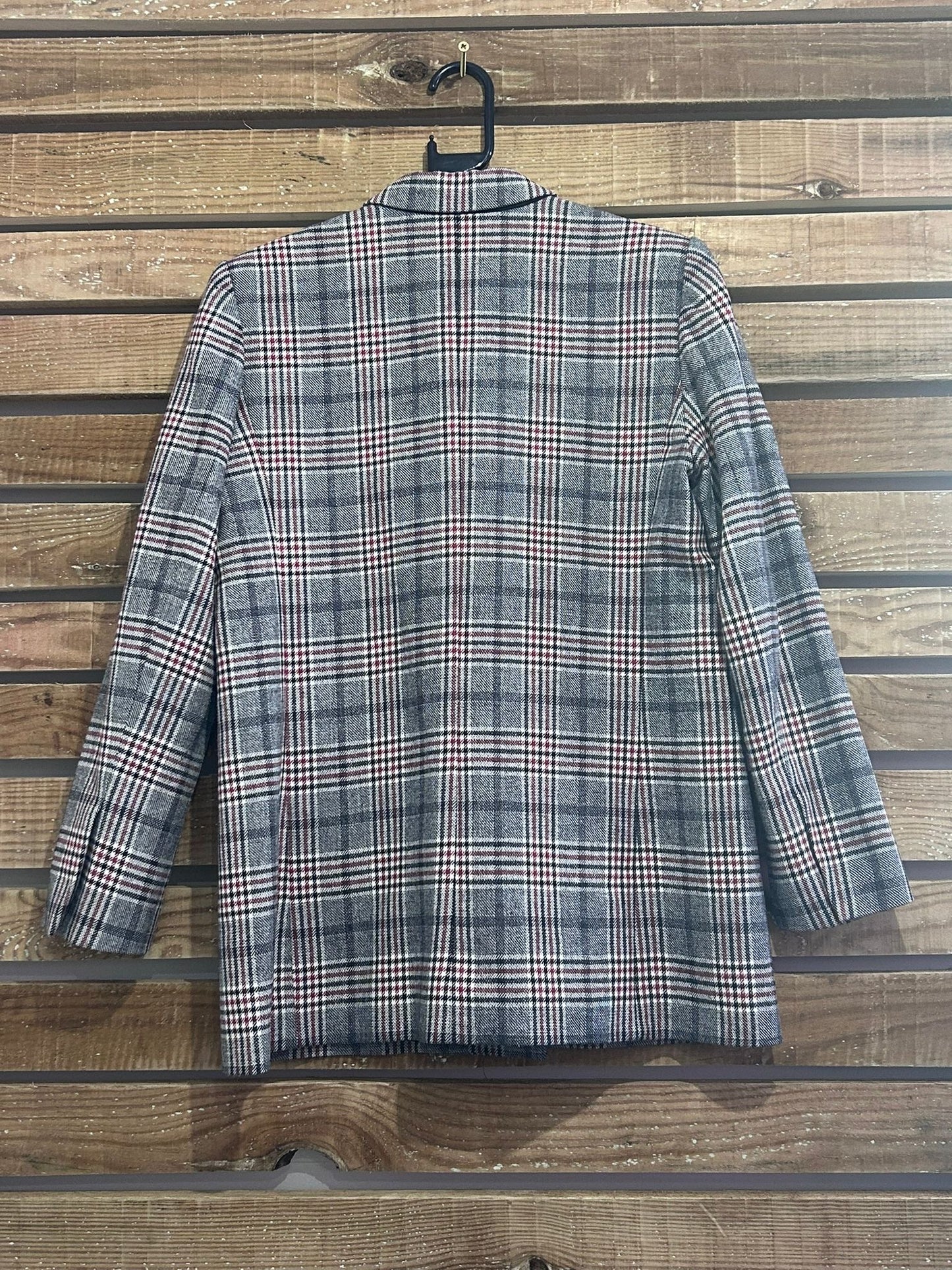 Sandro plaid checked wool double breasted blazer jacket. Size 40