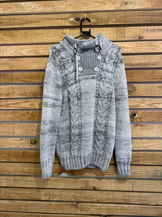 Vintage Y2K Leif Nelson knitted hoodie/ hooded sweater. Grey. Size Large.