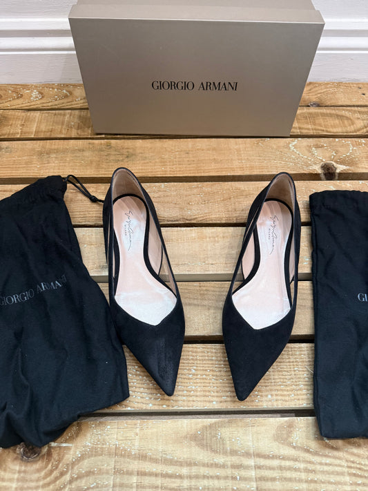 Giorgio Armani suede pointed-toe d'Orsay flat shoes with box. Black. EU37. UK4