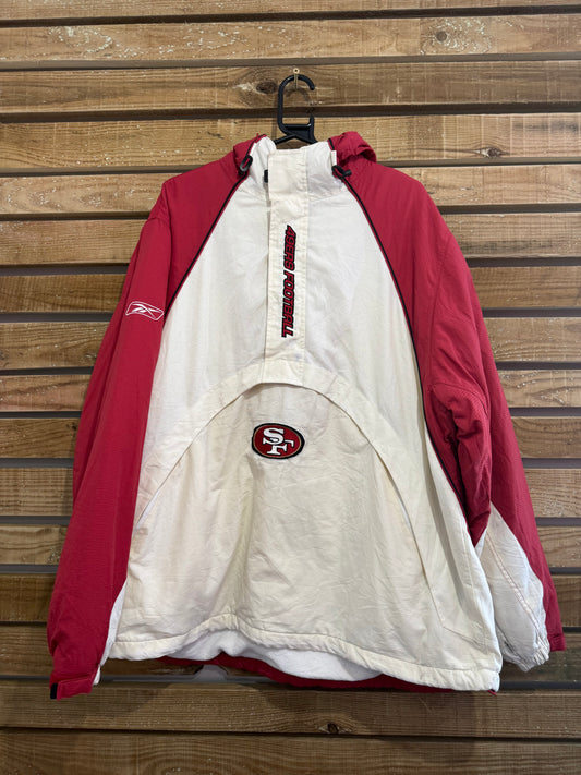Vintage 90s San Francisco 49ers NFL Reebok hooded 1/4 zip sports waterproof coat/jacket. Size Large.