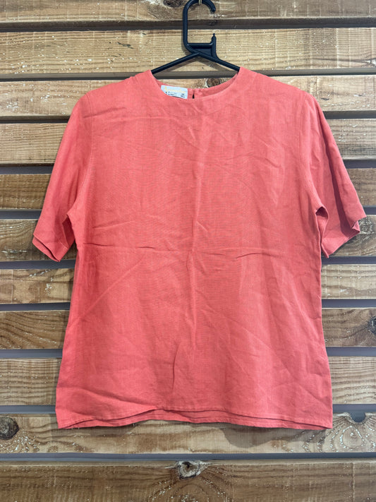 Vintage 80s Aquascutum linen short sleeved top. Coral. Size UK14