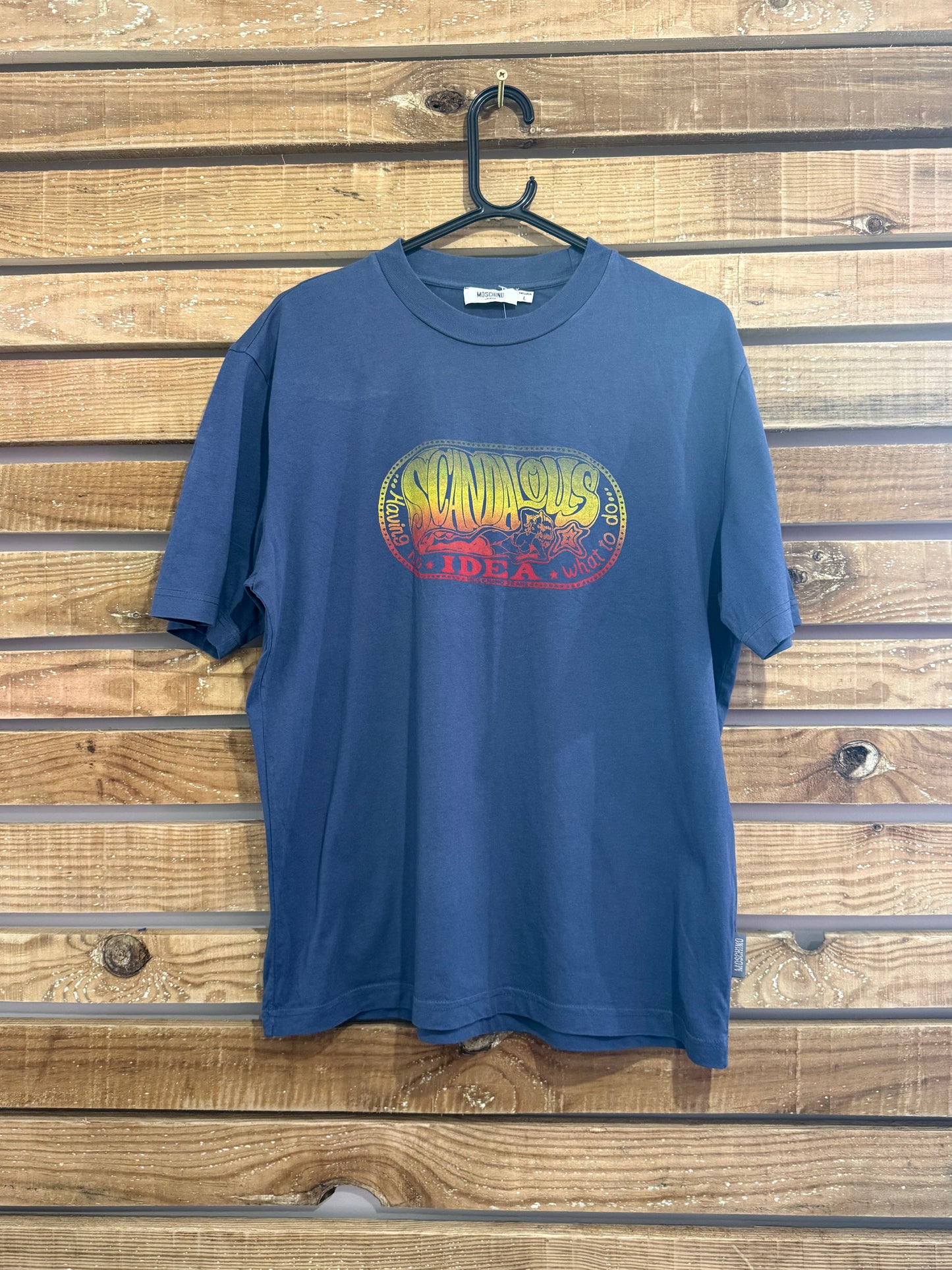 Vintage 90s RARE Moschino Scandalous motif T-shirt. Size Large. Rave.