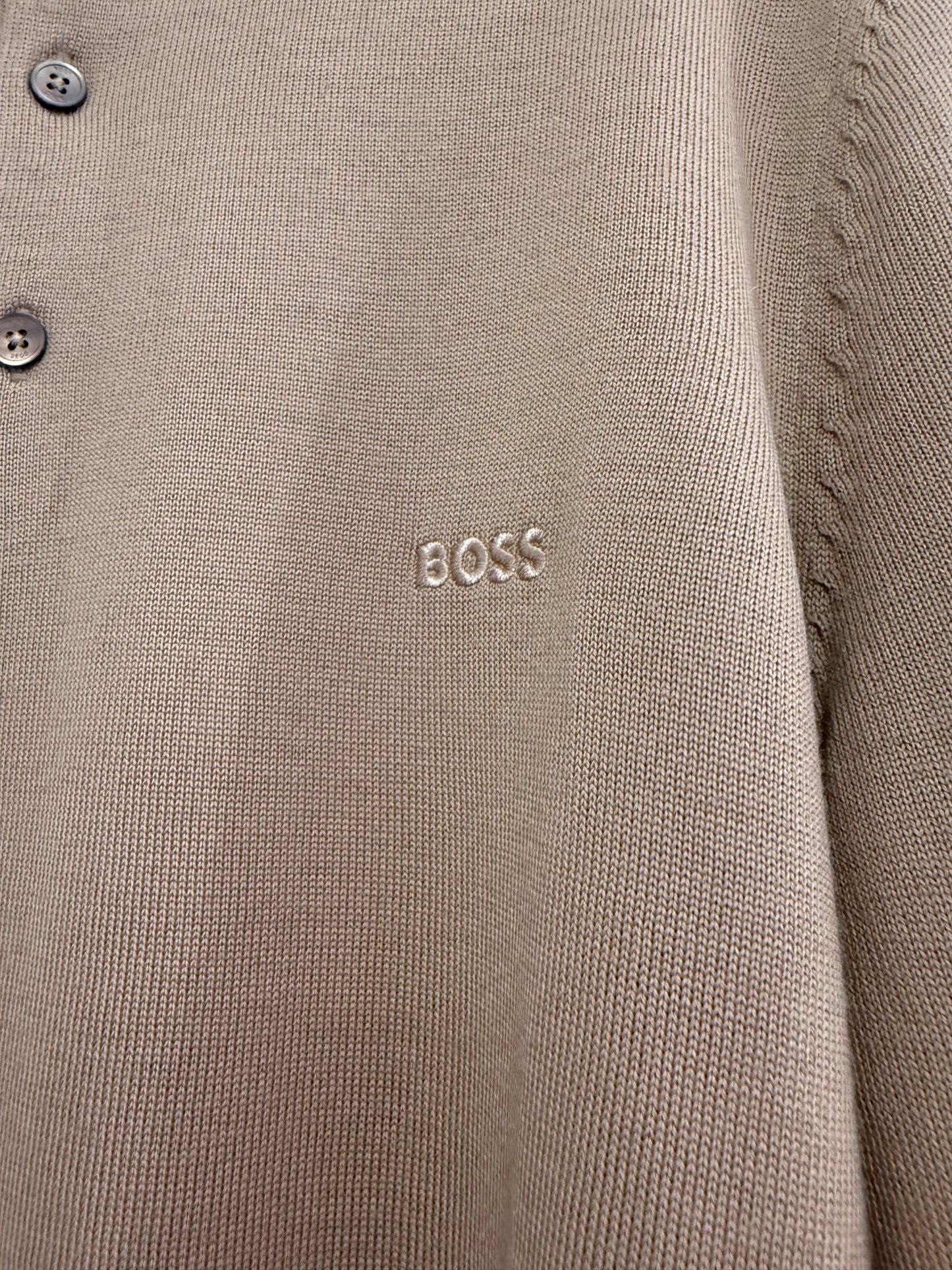 Hugo boss long sleeved wool polo shirt. Size Medium. Beige.