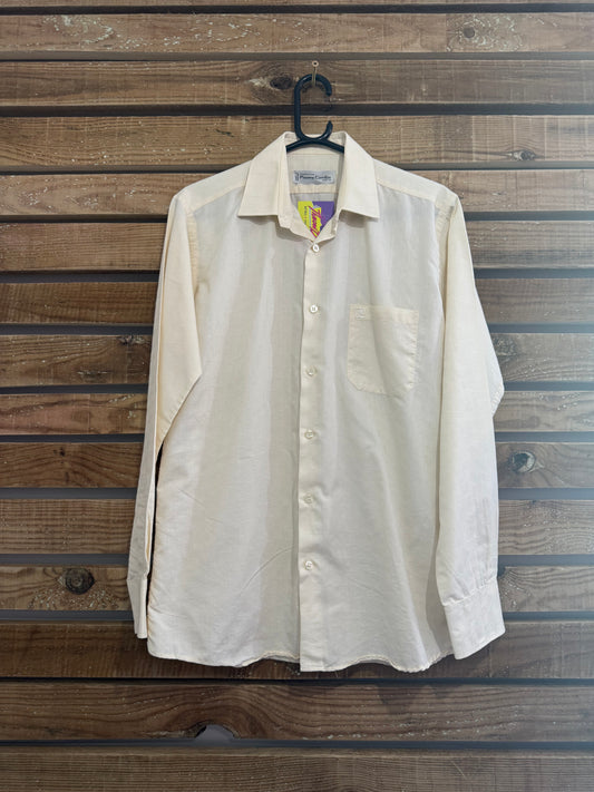 Vintage 80s Pierre Cardin cream monogram patterned button up shirt. Size Medium.
