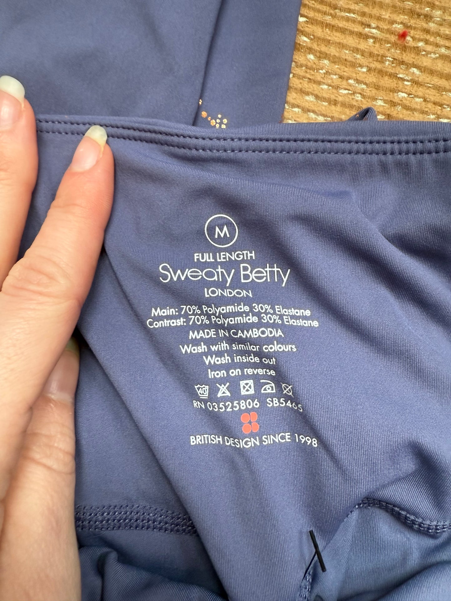 Sweaty Betty full length goddess  leggings. Crown blue, bronze foil. Size medium. Gym/ yoga.