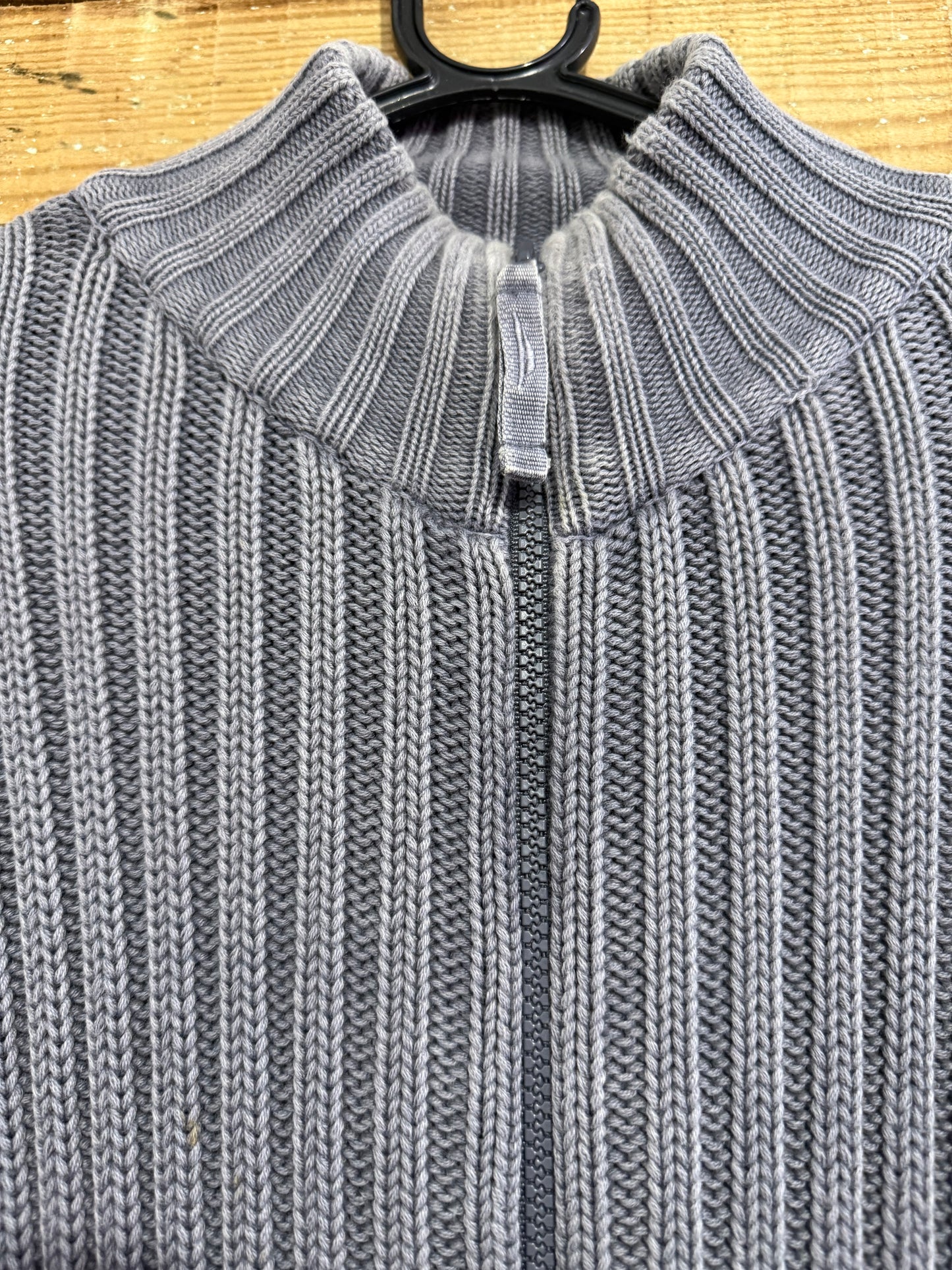 Vintage Y2K Blanc Bleu zip up knit cardigan/ jumper. French workwear. Baby blue. Size Large.