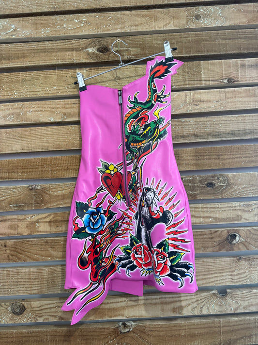 Ed Hardy x Namilia strapless dragon tattoo print mini dress. Size XS. Festival/ Rave
