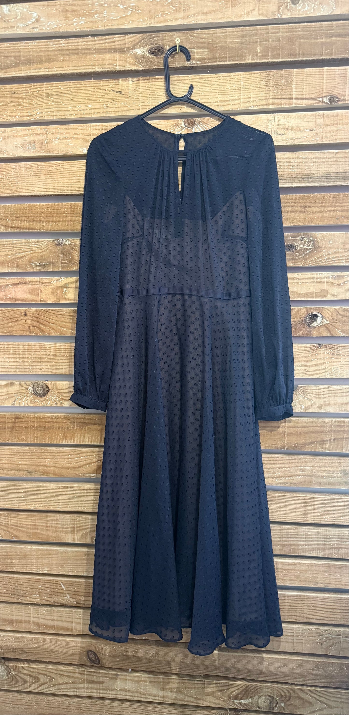 Hobbs Claudette clip dot sheer detail midi dress. Evening/wedding. Size UK10.