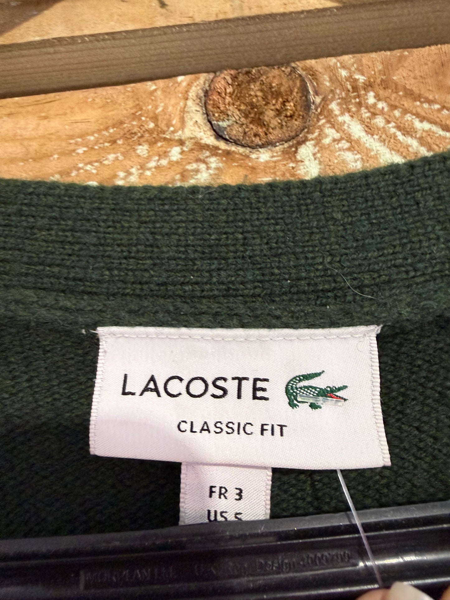 Lacoste stylised logo cardigan. Wool. Green Size 3. Size Medium.