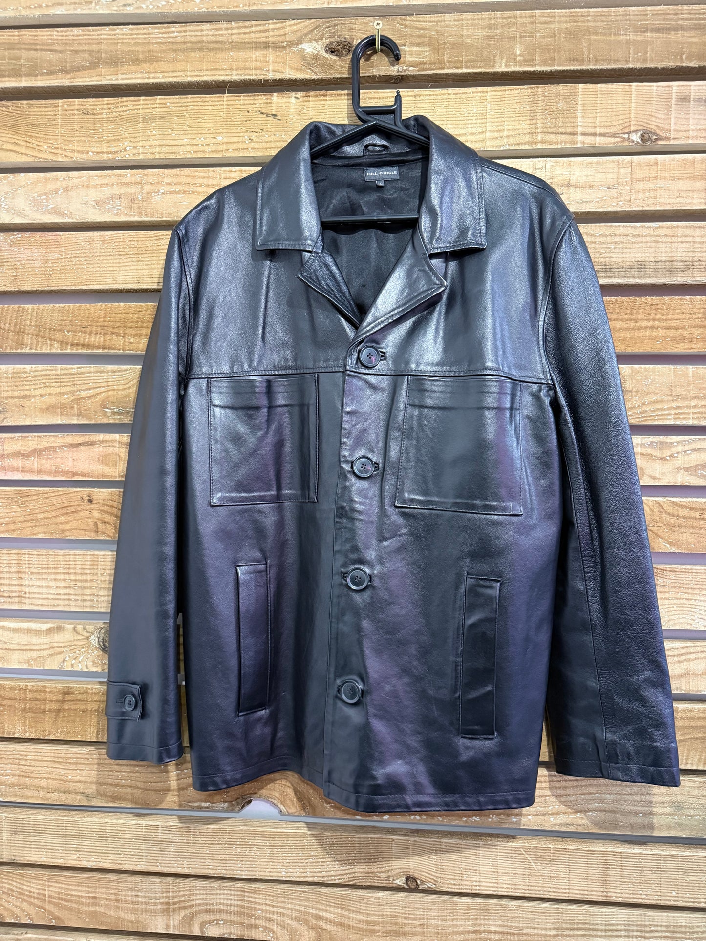Vintage 90s leather field jacket. Black. Size Large.