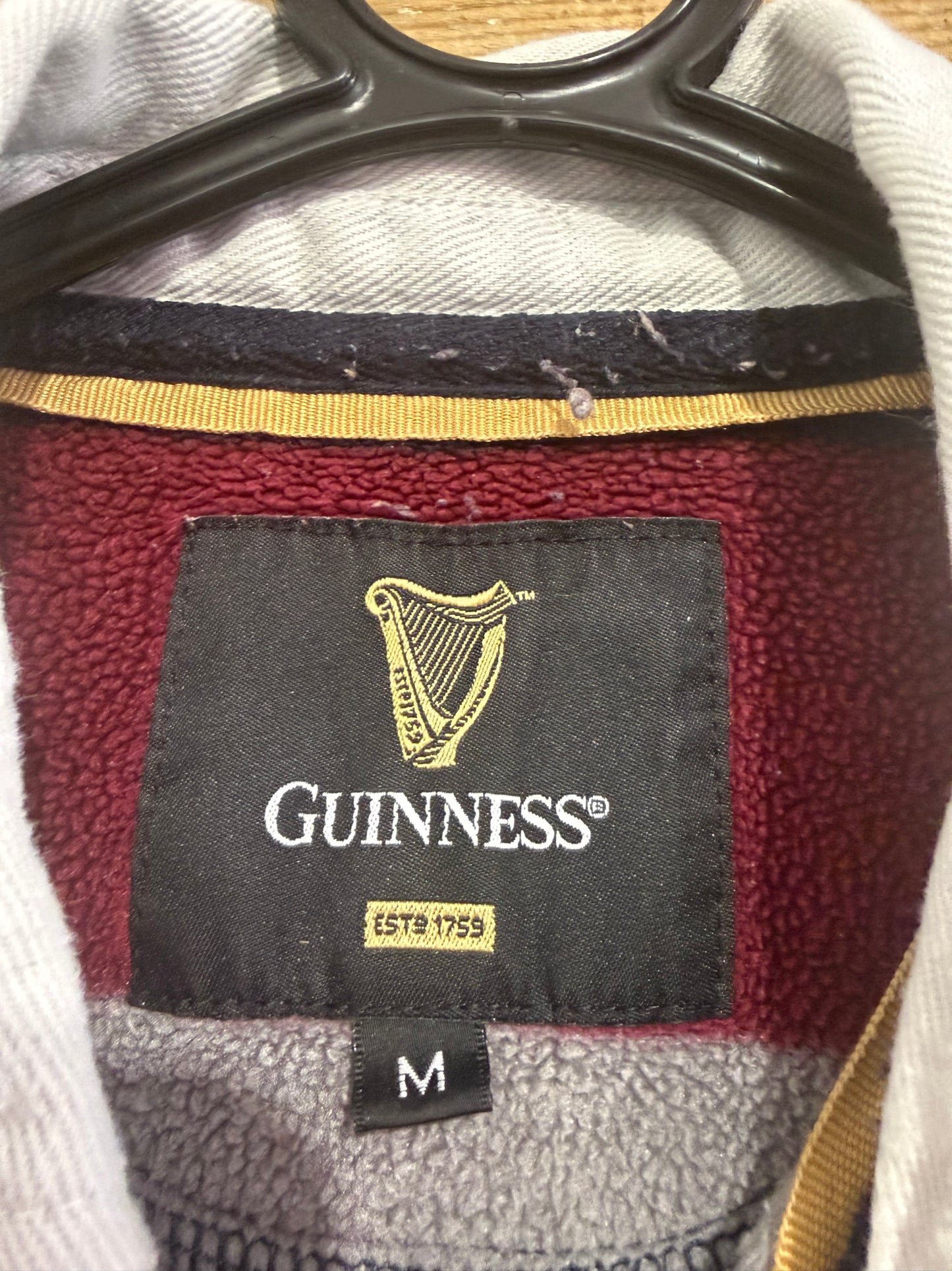 Vintage 90s Guinness Rugby Striped embroidered Shirt/ fleece. Size Medium.