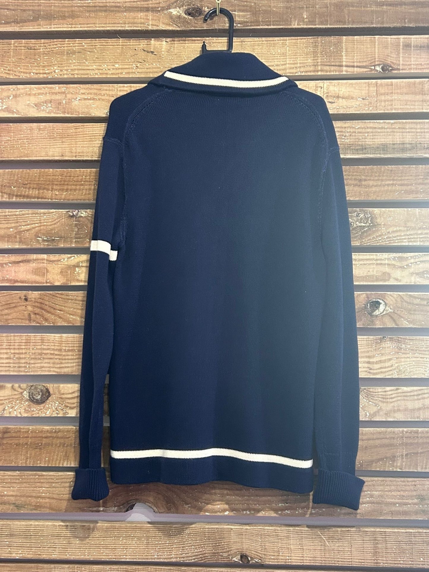 Vintage 90s Ralph Lauren Varsity knitted cardigan. Blue. Size Small.