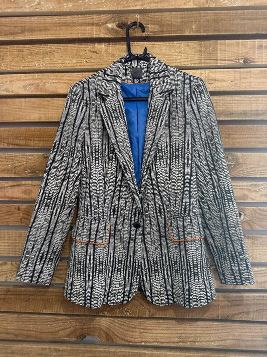 Abstract print button up blazer/ jacket. Monochrome. UK10.
