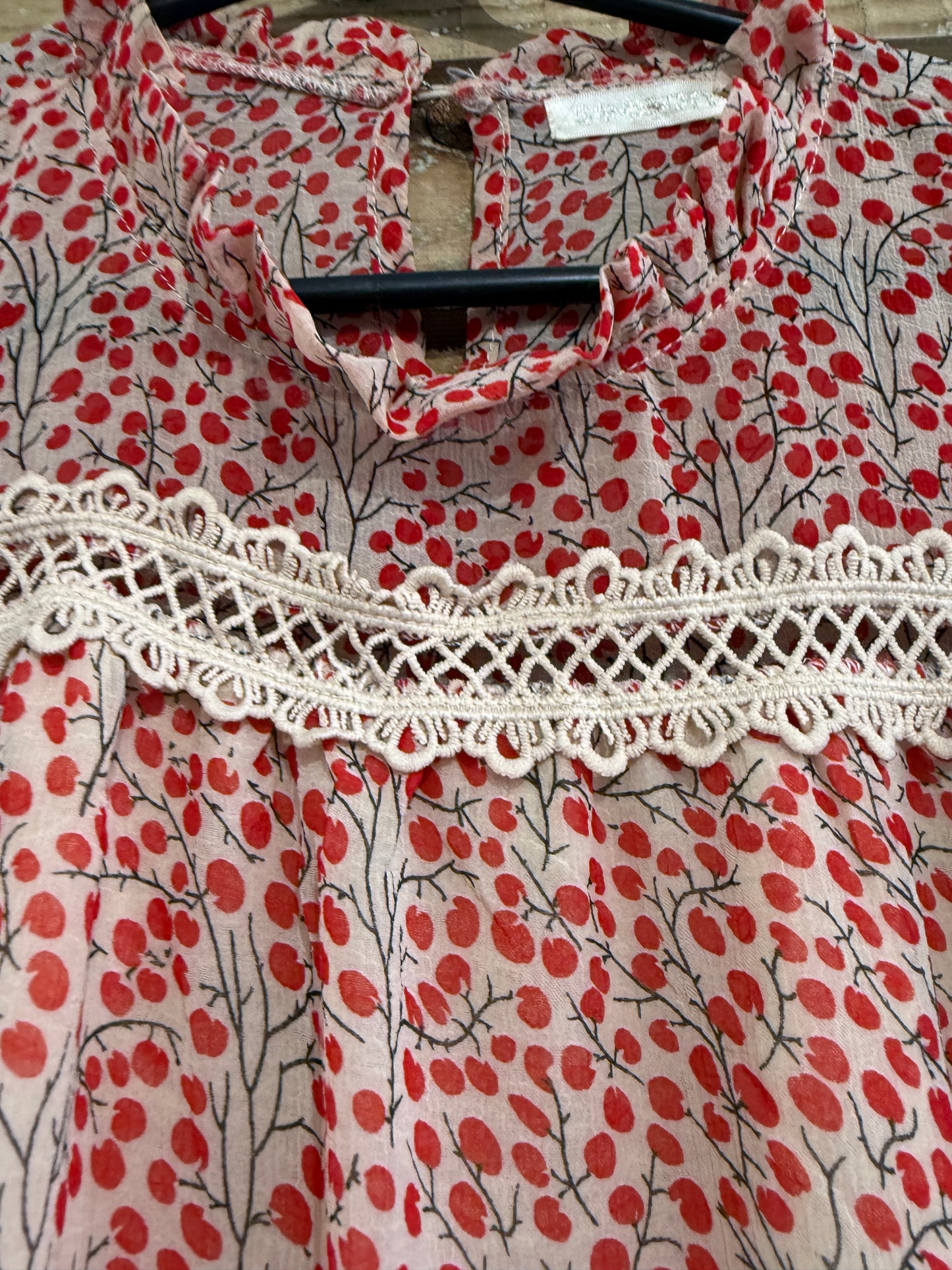 Red berry ruffled high neck top. Size Small. Boho/ summer.