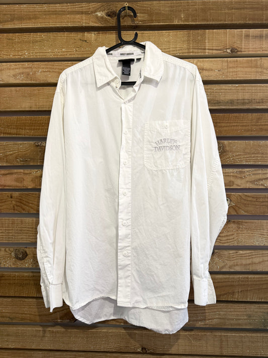Vintage 90s RARE Harley Davidson cotton Shirt. Biker/ Motorcycle. Size Large. White
