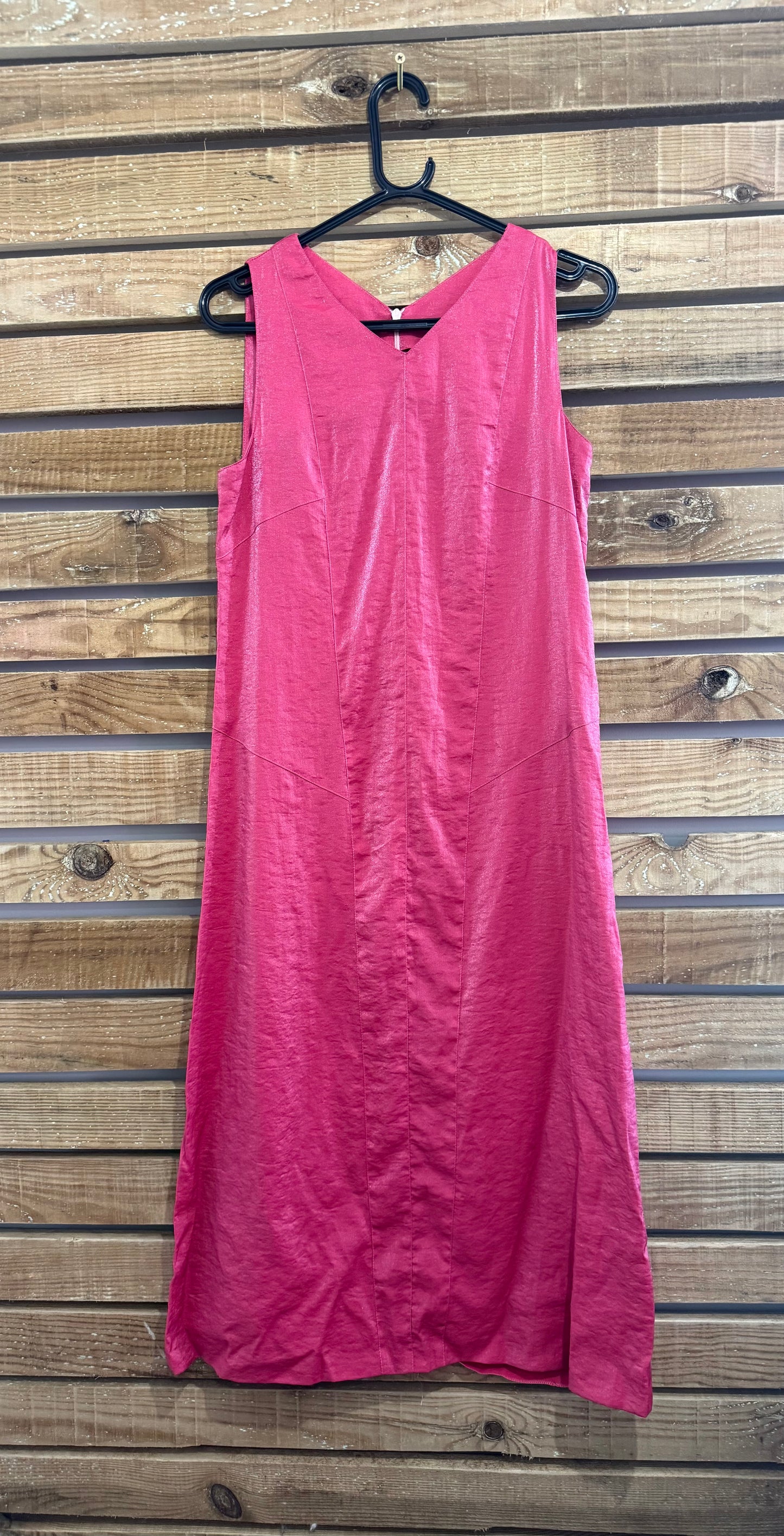 Vintage Y2K Liberty of London midi v neck dress. Shimmery/ lamé fabric. Size 10.