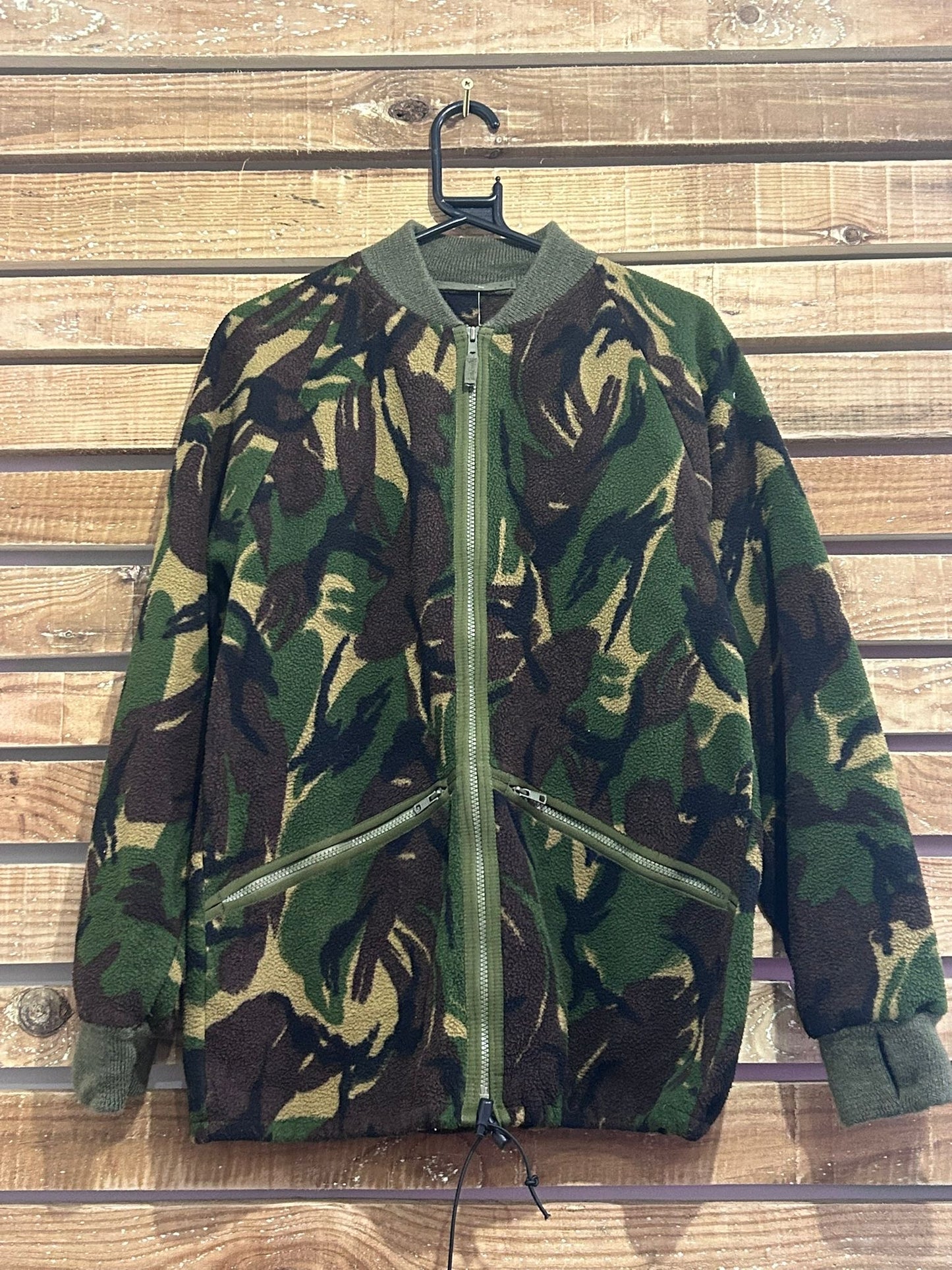 Vintage 90s DCTA camo print fleece zip up bomber jacket. Size Small.