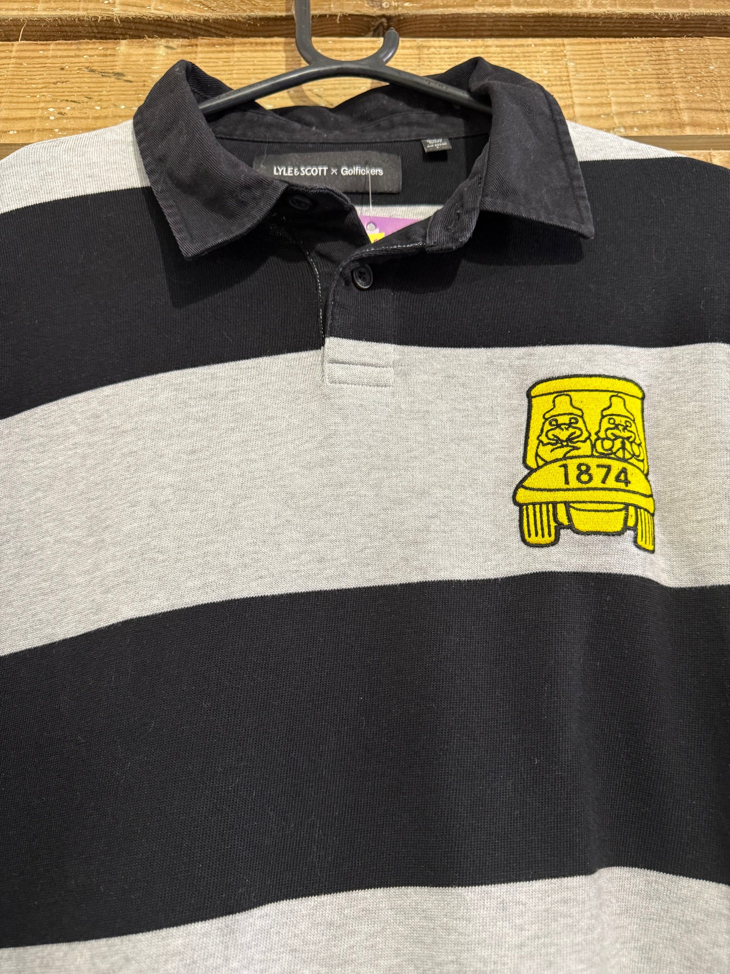 RARE Lyle & Scott x Golfickers Rugby Striped embroidered Shirt. Size Large.