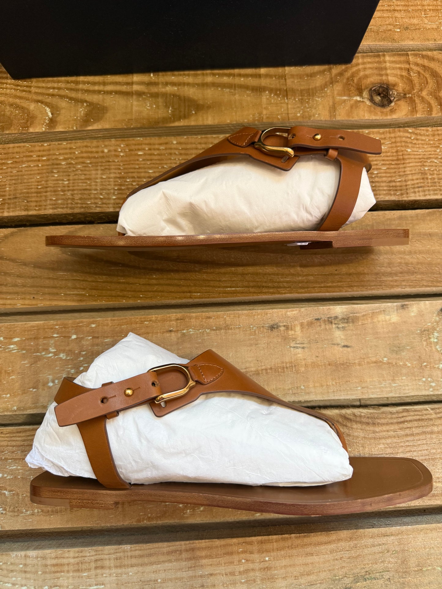 BNIB Ralph Lauren leather buckled thong sandals/ t strap. Summer/ holiday. EU39.5 UK6.5