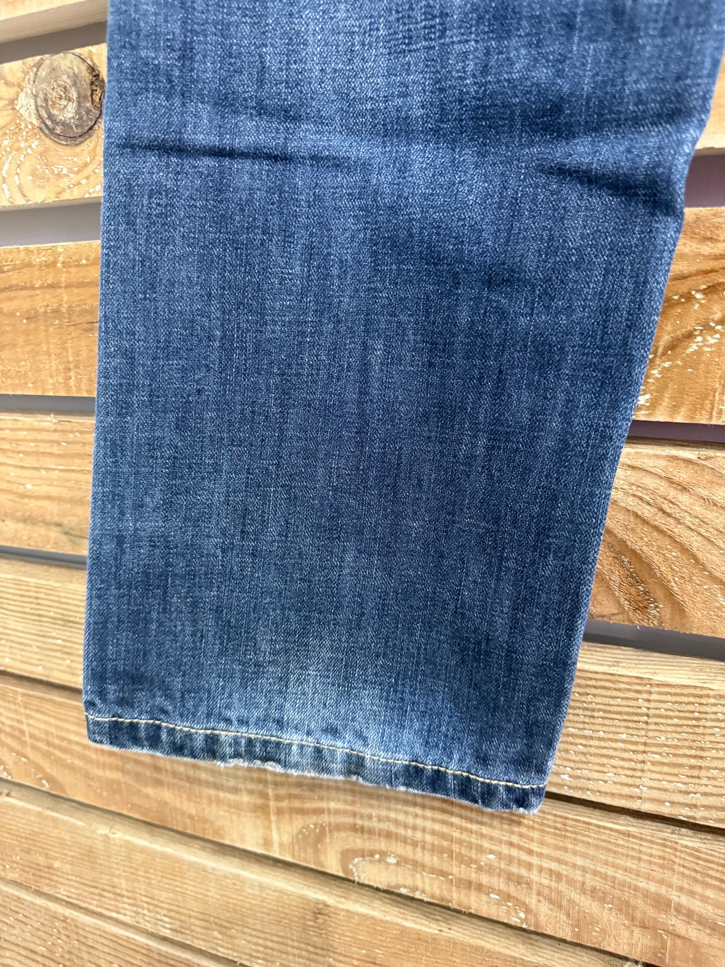 Vintage Y2K Mish Mash Dark Blue distressed stonewash jeans. Waist 33” leg 30”