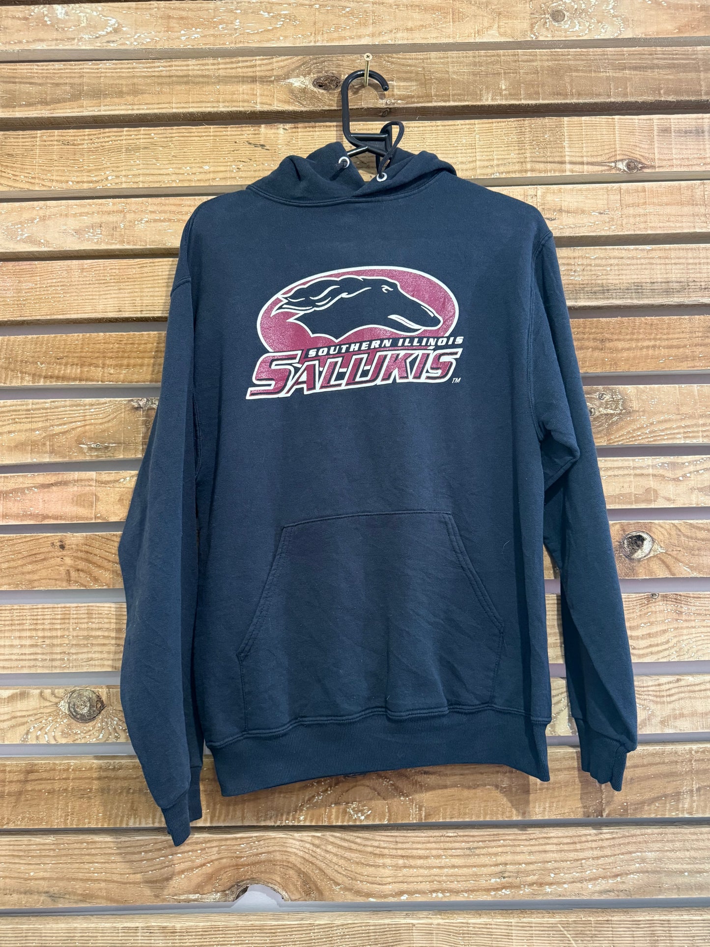 Vintage Y2K Southern Illinois Salukis hoodie/ hooded sweater. USA/ American. Black. Size Medium.