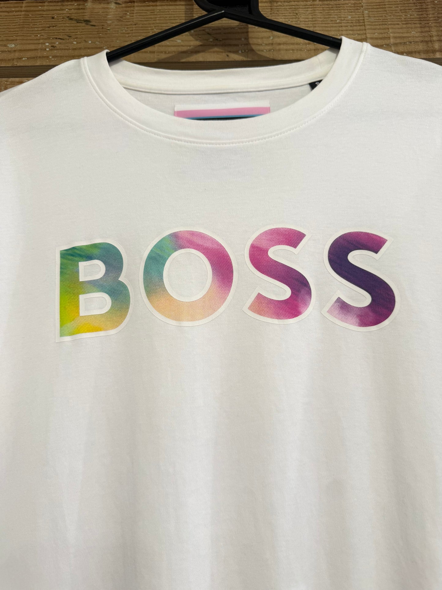 Hugo Boss rainbow logo T-shirt. Pride/Gender Equality. White. Size Small.