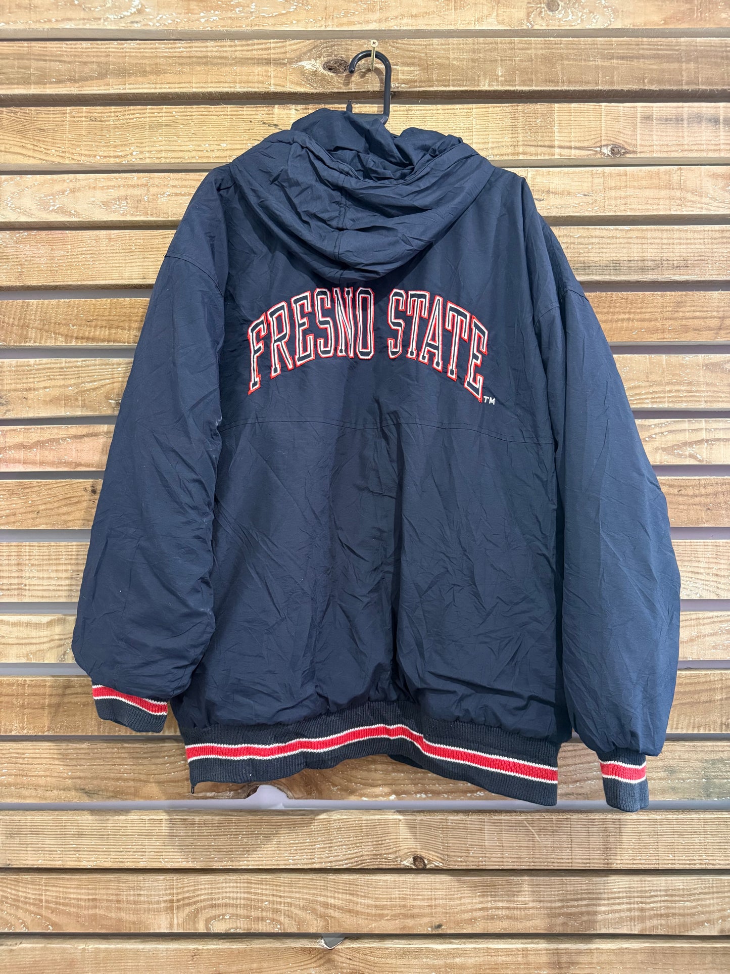 Vintage 90s Starter Fresno State University NCAA hooded 1/4 zip sports Starter jacket. XL