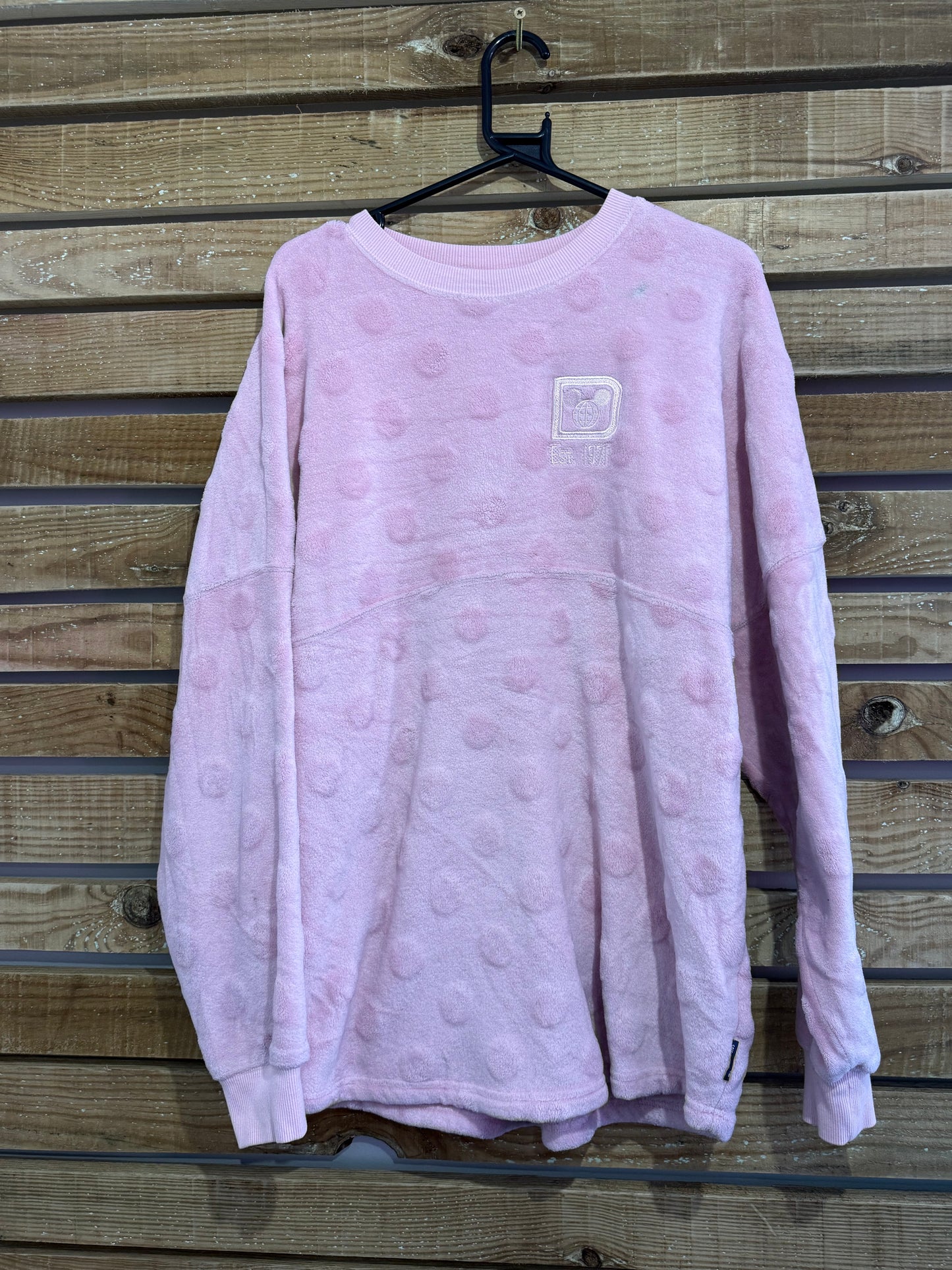 Vintage RARE Y2K Disney world spirit jersey fleece sweater/ sweatshirt. USA. Size Large. Pink.