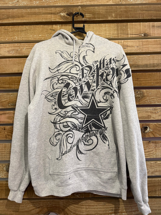 Vintage Y2K Reebok NFL Dallas Cowboys hoodie/ hooded sweater. Grey. Size Medium