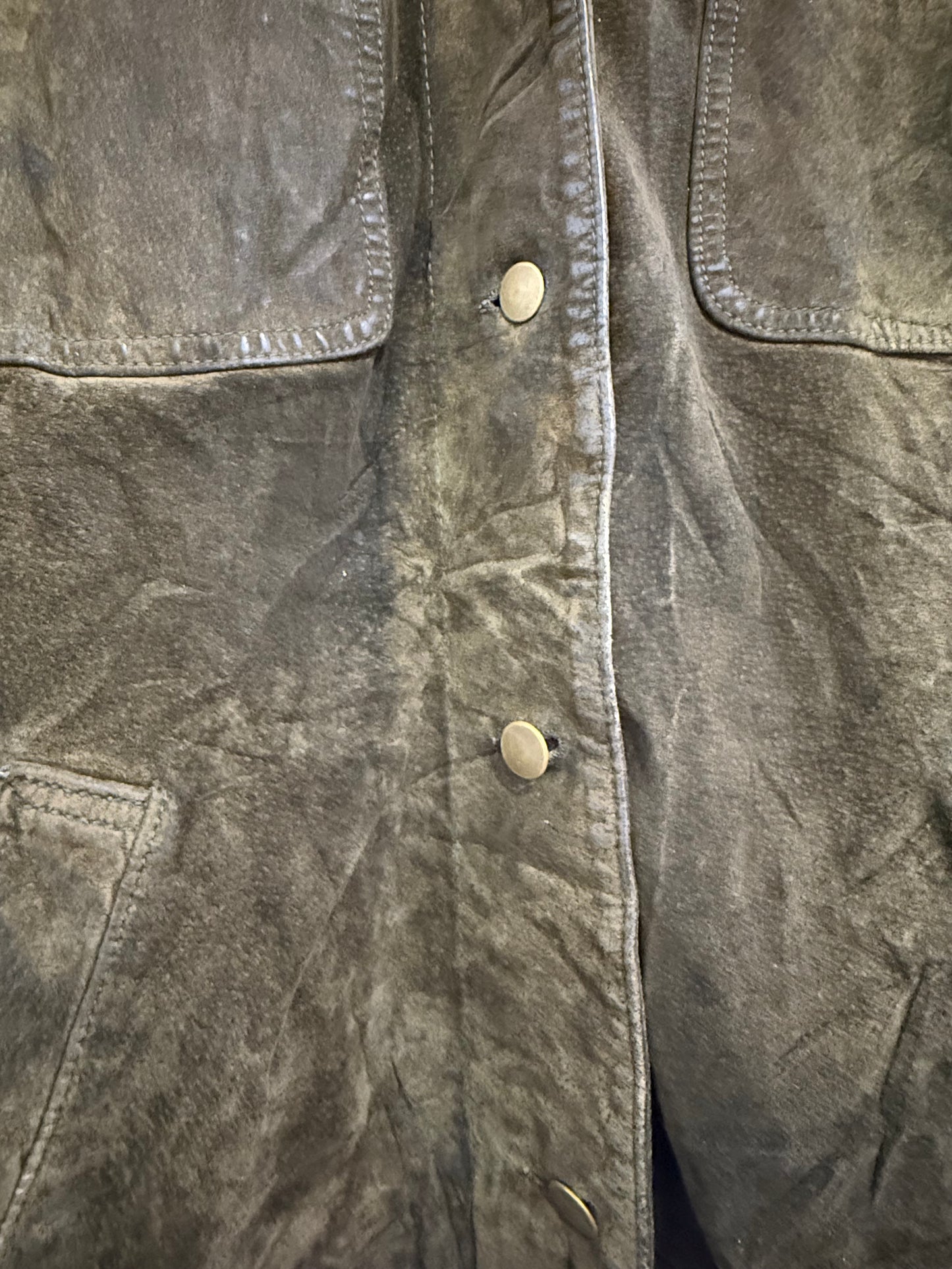 Vintage 90s Eddie Bauer suede leather  jacket. Khaki Green. Size Large