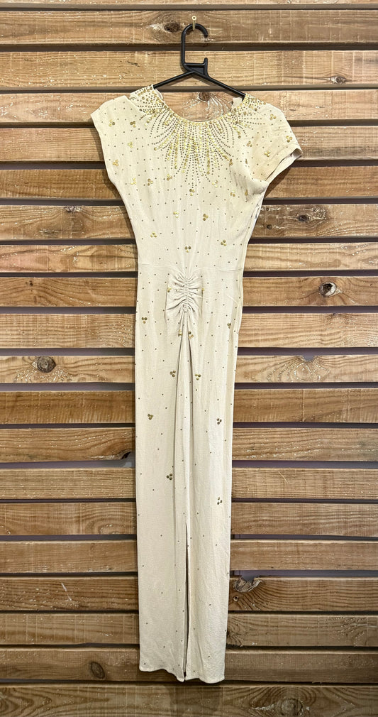 Vintage RARE 40s crepe embellished dress. Rockabilly/ pin up/ wedding. Size UK4-6