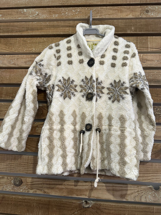 Vintage 90s patterned fleece. Button up. Size Medium