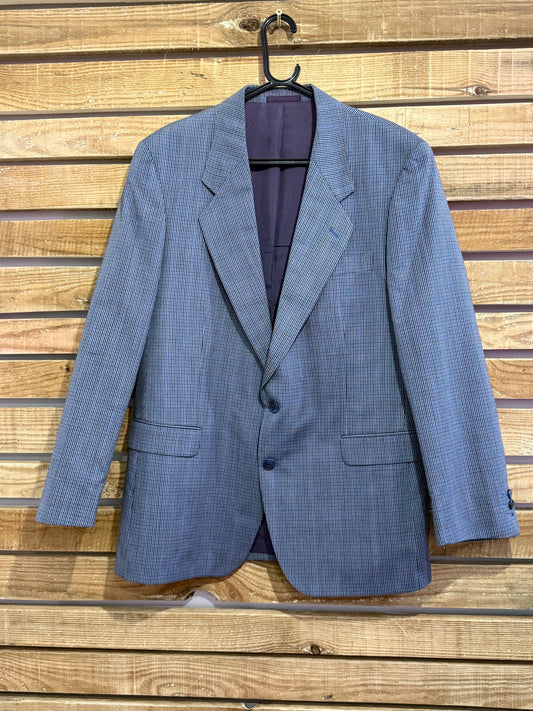 Vintage 80s Hans Kelven check blazer/ suit jacket. Size 44” chest, Medium. Blue.