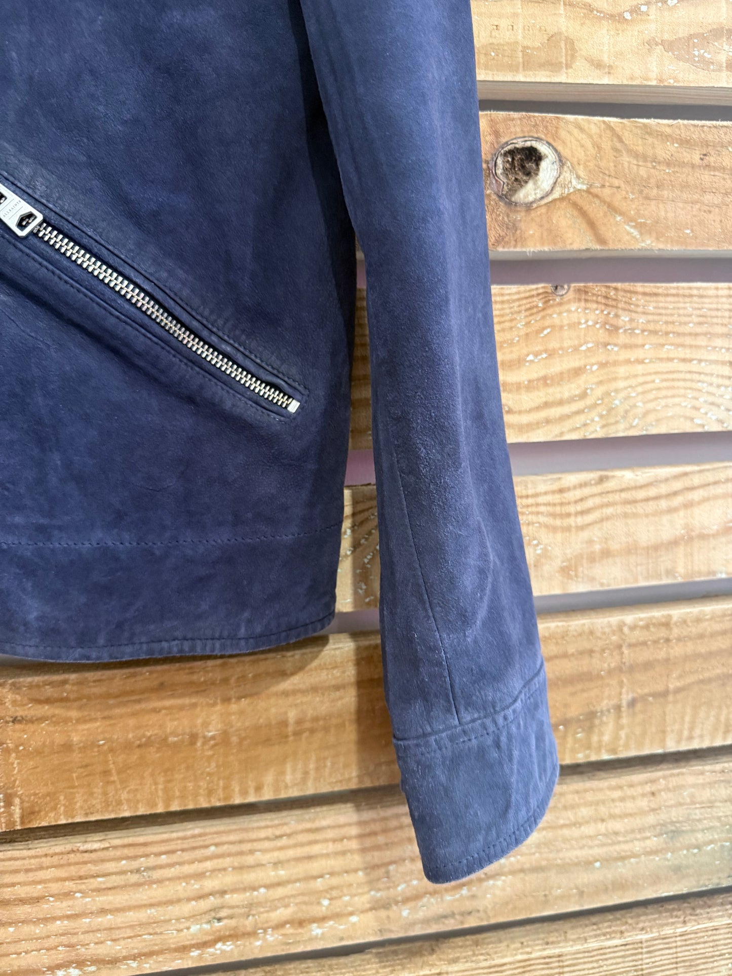 AllSaints Terence Suede leather jacket. Navy blue. Size Small.
