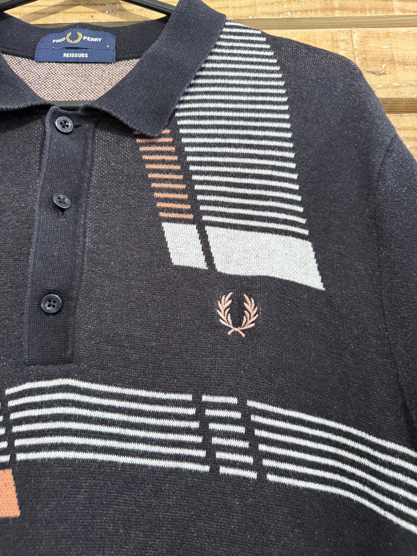 Fred Perry reissue knitted polo t-shirt. Vintage style 70s. Size Large