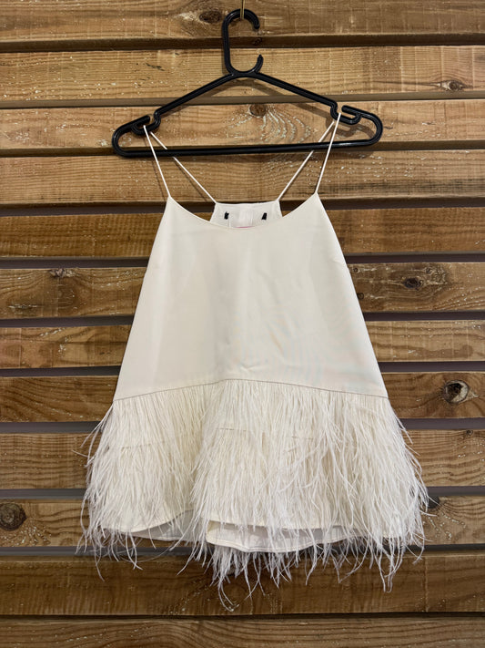 Ostrich Feather silk white top. UK8-10 Summer/ party/ evening.
