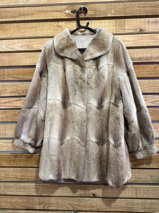 Vintage 80s Musquash brown/ grey fur coat/ jacket. Free sizing up to a size 16.