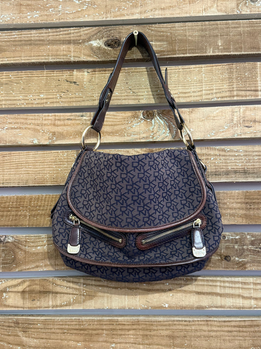 Vintage Y2K DKNY shoulder bag. Monogram brown leather trim.