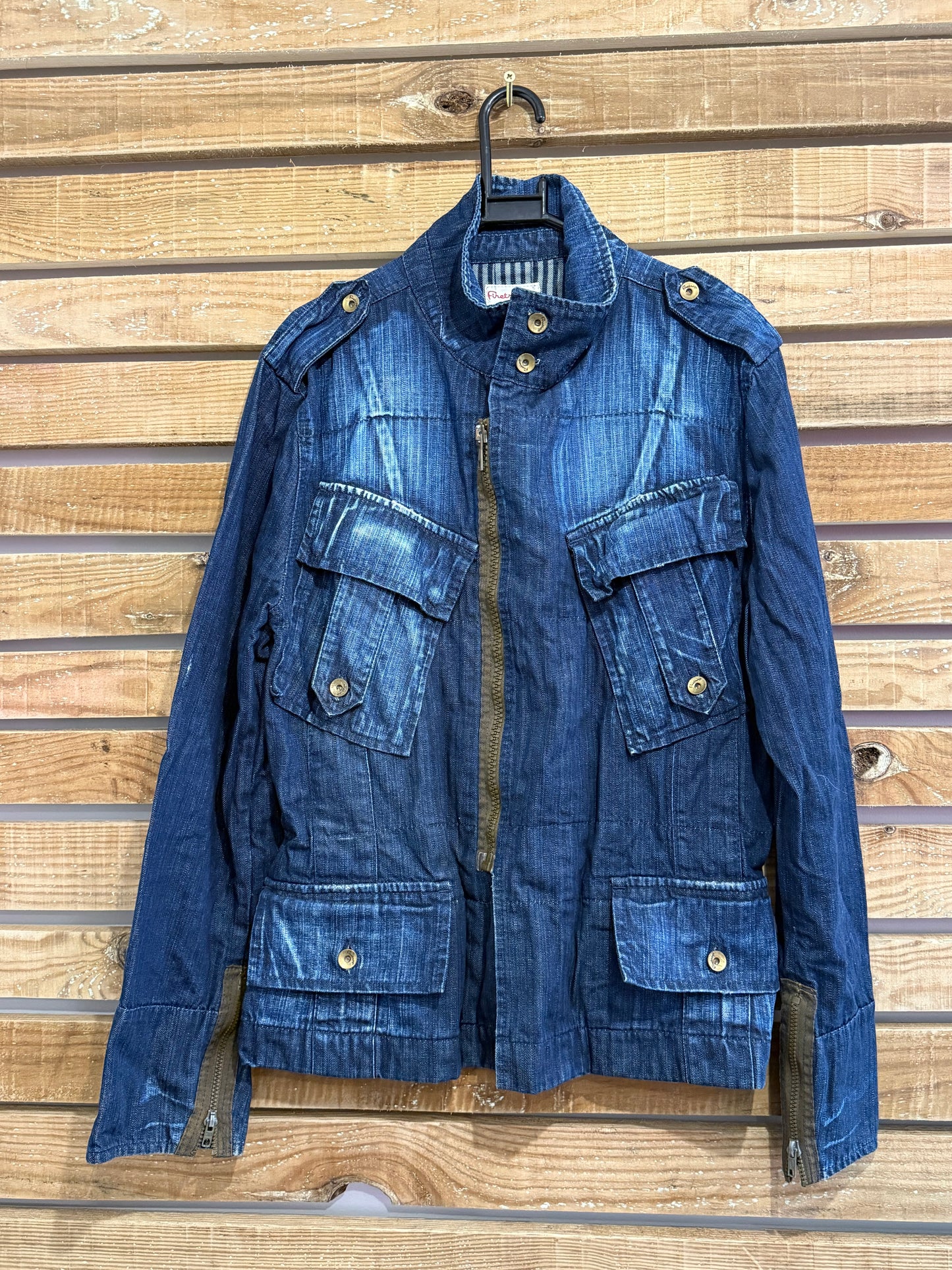 Vintage Y2K Firetrap Black Seal technical military style denim jacket. Size large.