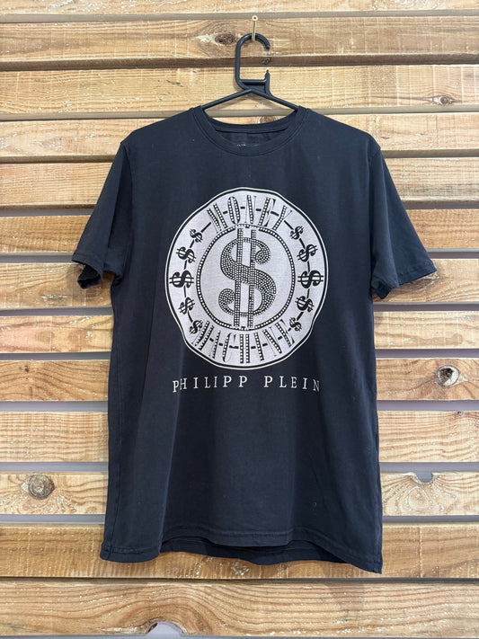 Phillip Plein Money Machine dollar print T-shirt. Diamanté. Size XL