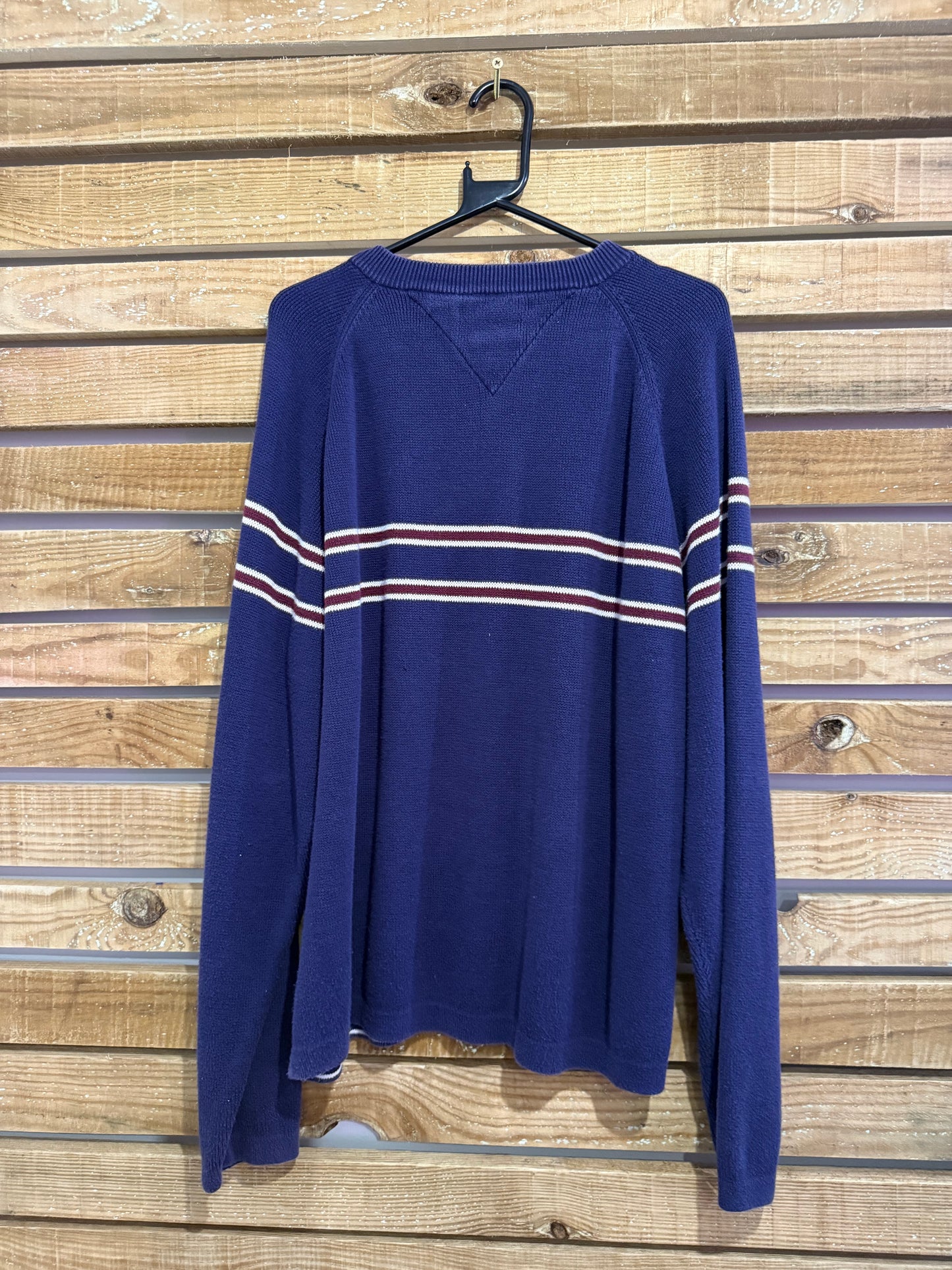 Vintage 90s Tommy Hilfiger crewneck cotton jumper/ sweater. Blue Stripe. Size XXL