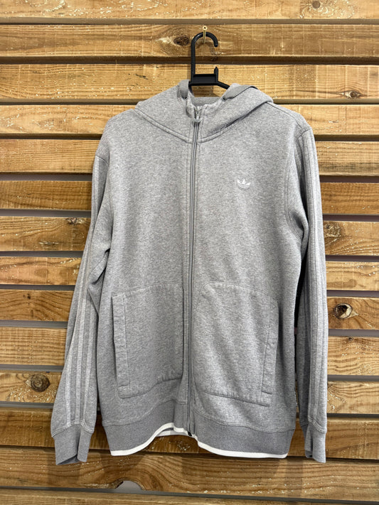 Vintage Y2K Adidas hoodie/ hooded sweatshirt. Grey. Zip up. Size Medium.