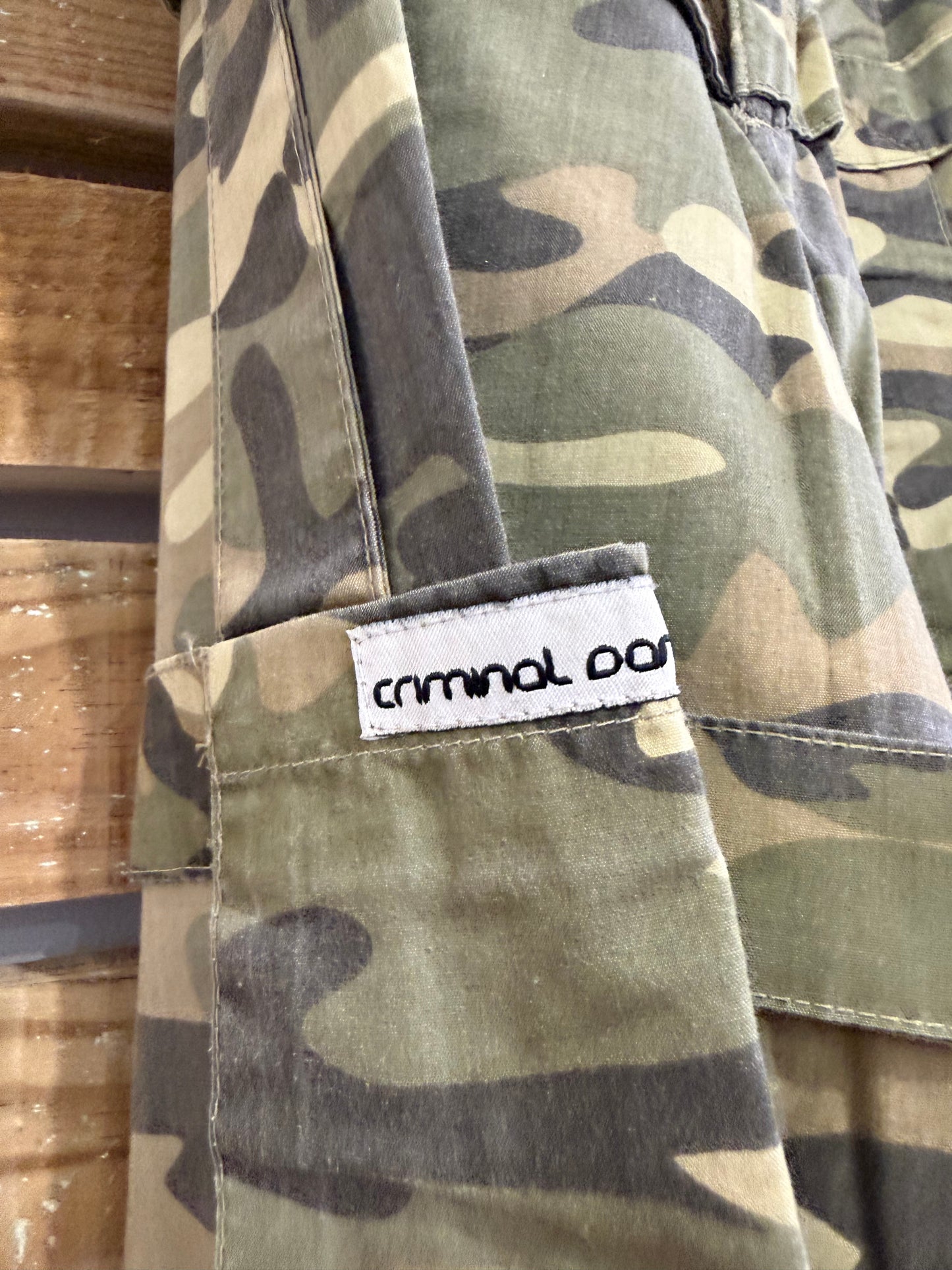 Vintage 90s Criminal Damage Deadstock/ BNWT Camo Lattice Cargo Trousers/ pants. Waist 28”. Rave/ Festival