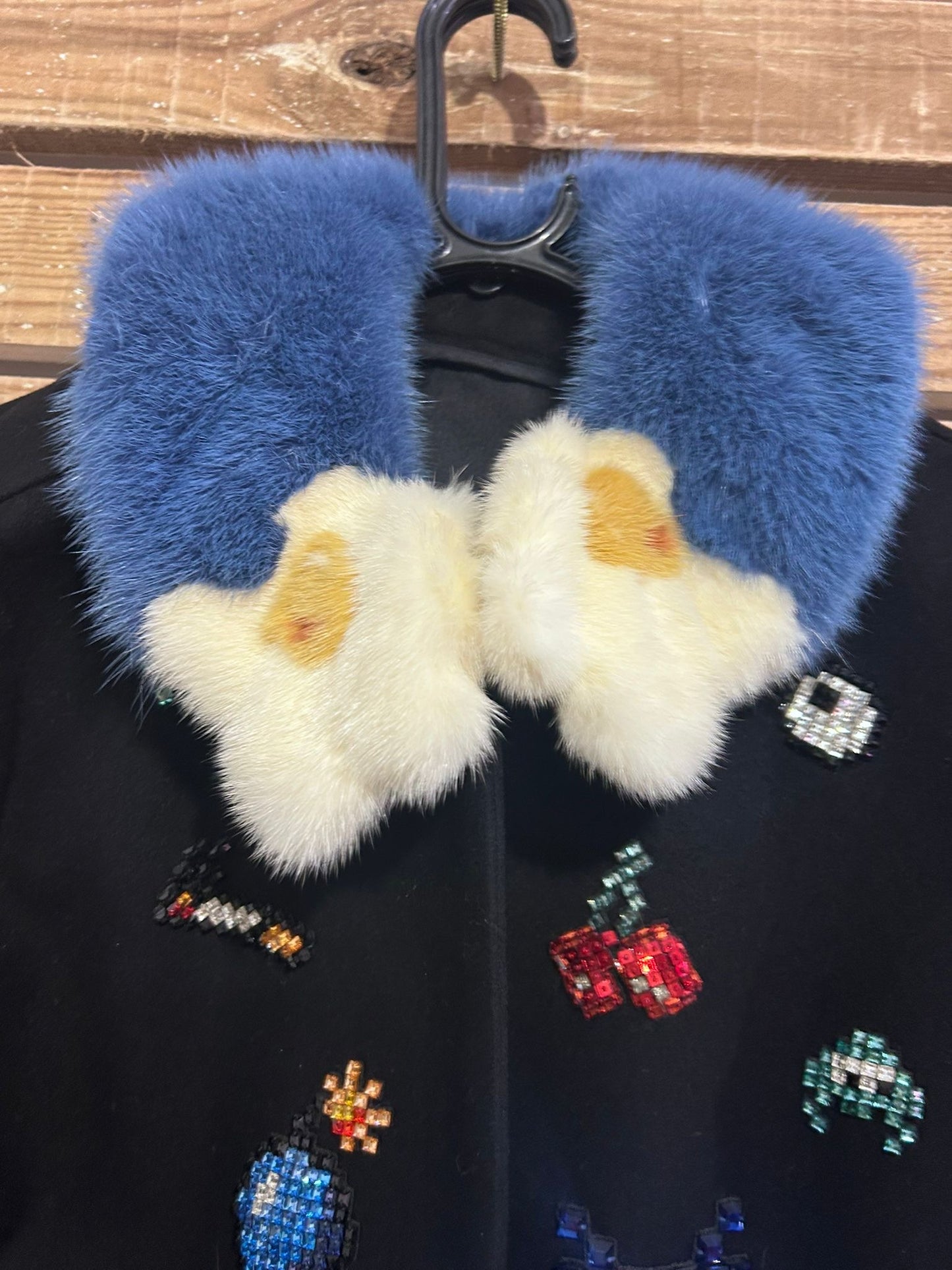 Anya Hindmarch Pac-man Coat with mink fur collar.
