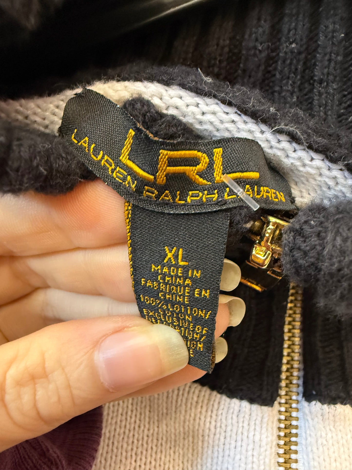 Vintage Y2K Ralph Lauren zip up knit cardigan/ jumper. Black & white. Size XL.