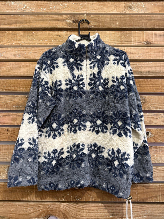 Vintage 90s festive snowflake print zip up fleece jacket. Christmas. Size Medium.