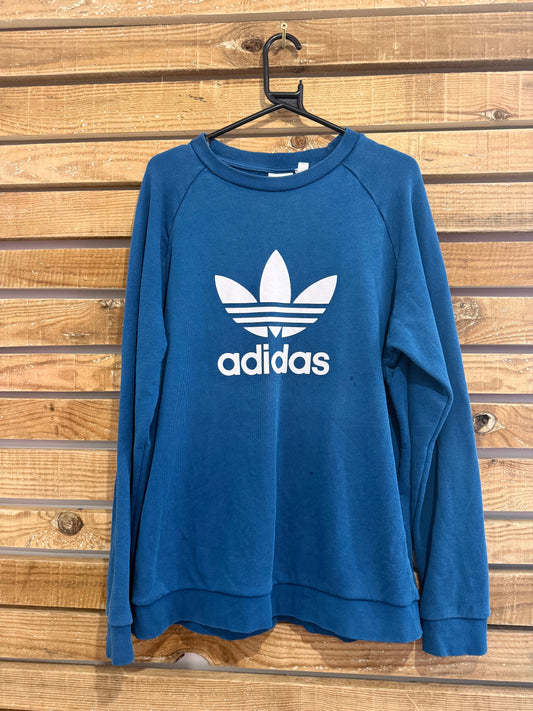 Vintage Y2K Adidas blue sweater/ sweatshirt. Size Large.