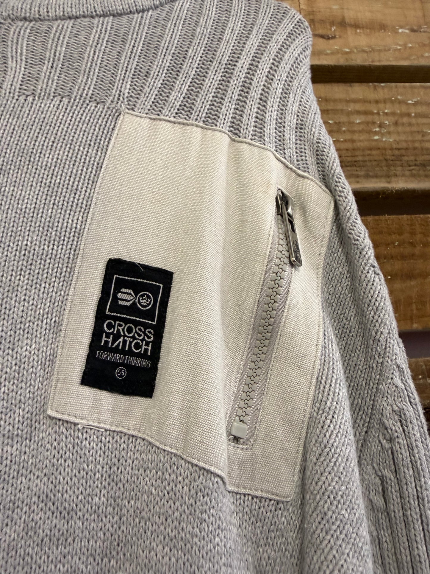 Vintage Y2K Crosshatch 1/4 button up jumper/ sweater. Grey. Size Large.